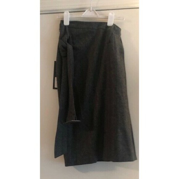 NWT $900 ROKH GRAY HERRINGBONE SIDE PLEAT WOOL BLEND MIDI SKIRT IT SZ 34 US SZ 2 - Picture 7 of 9